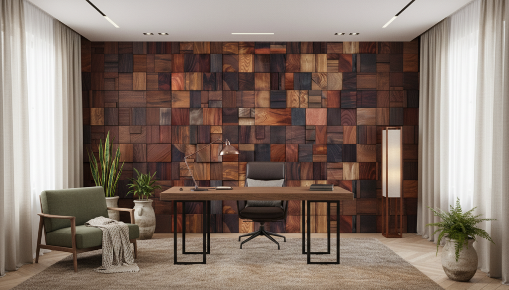 Papier Peint Mosaïque Bois Texturé Relief Naturel Chaleureux - Bureau