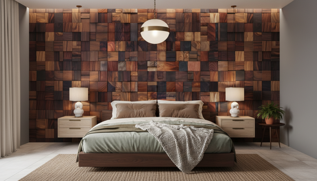 Papier Peint Mosaïque Bois Texturé Relief Naturel Chaleureux - Chambre adulte