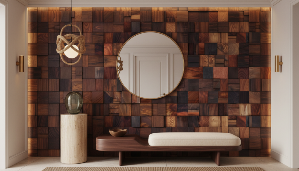 Papier Peint Mosaïque Bois Texturé Relief Naturel Chaleureux - Entrée