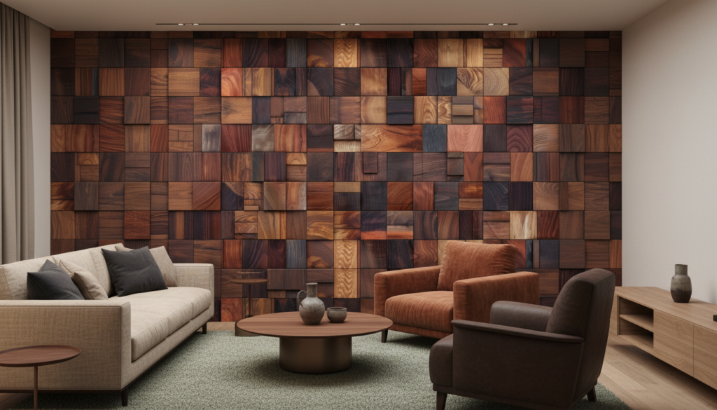 Papier Peint Mosaïque Bois Texturé Relief Naturel Chaleureux - Salon / Séjour