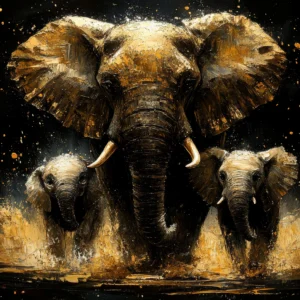 Papier Peint Famille d'Éléphants Dorés Style Artistique Moderne