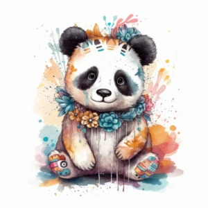 Papier Peint Panda Aquarelle Fleurs Colorées Style Bohème Enfant