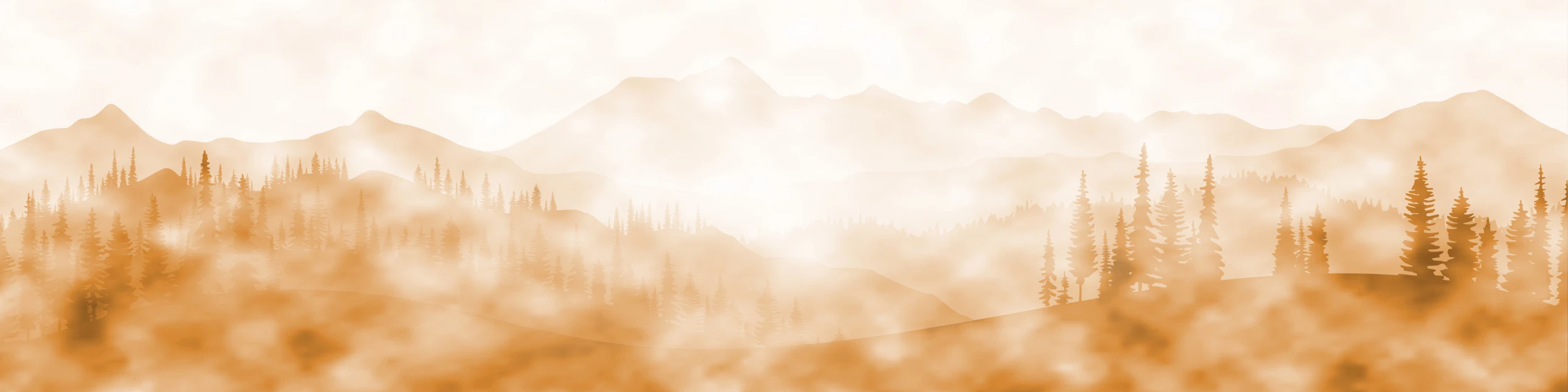 Papier Peint Panorama Montagnard Forêt de Conifères Ambiance Dorée