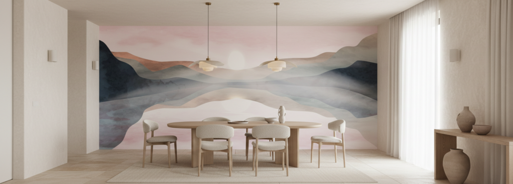 Papier peint panorama montagneux aux tons pastel nuancés dégradés - Salle à manger