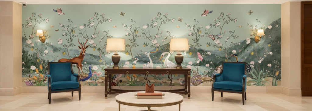 Papier Peint Panoramique Jardin Enchanté aux Animaux Sauvages et Oiseaux Exotiques - Hôtel