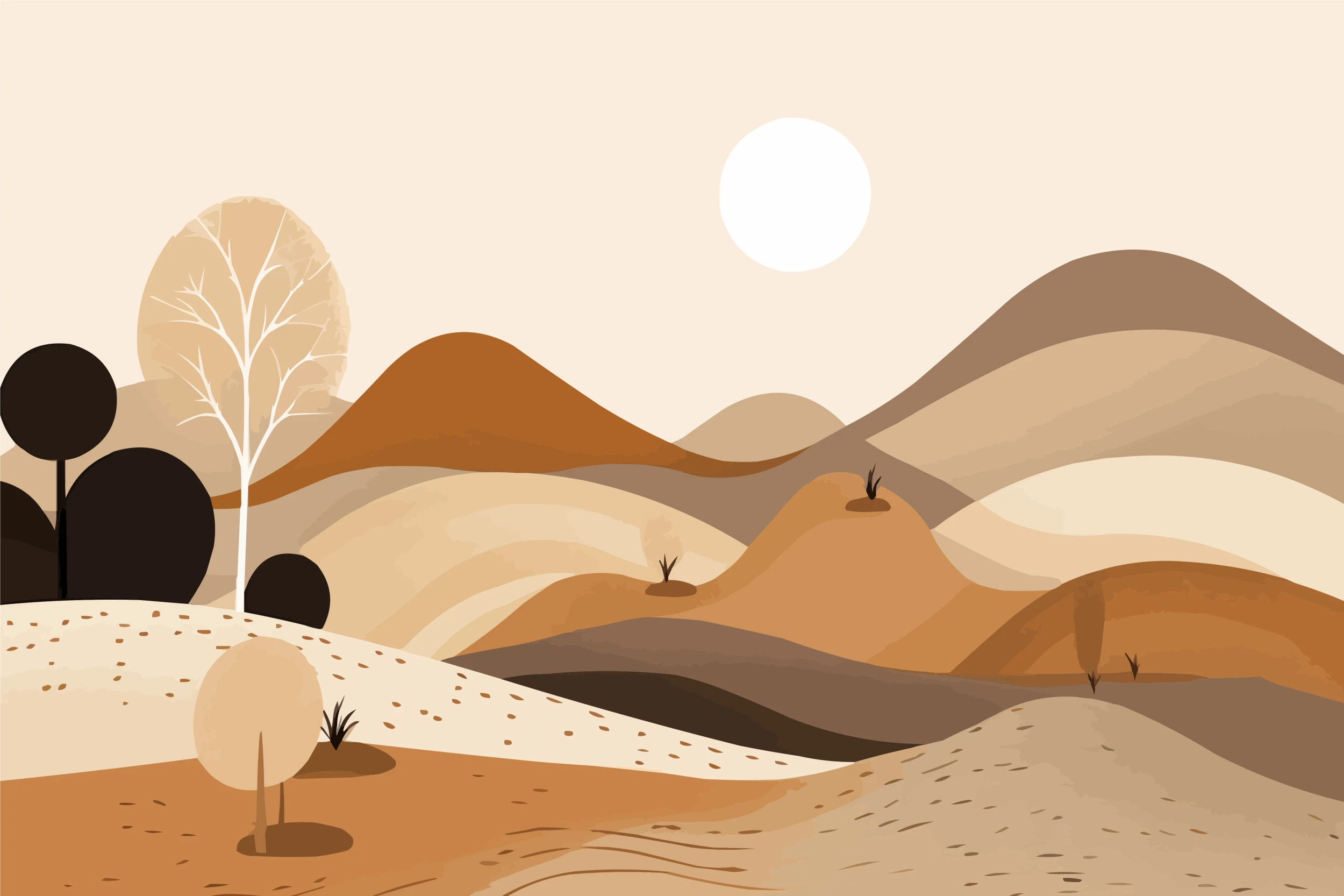 Papier peint paysage désertique aux tons chauds et naturels