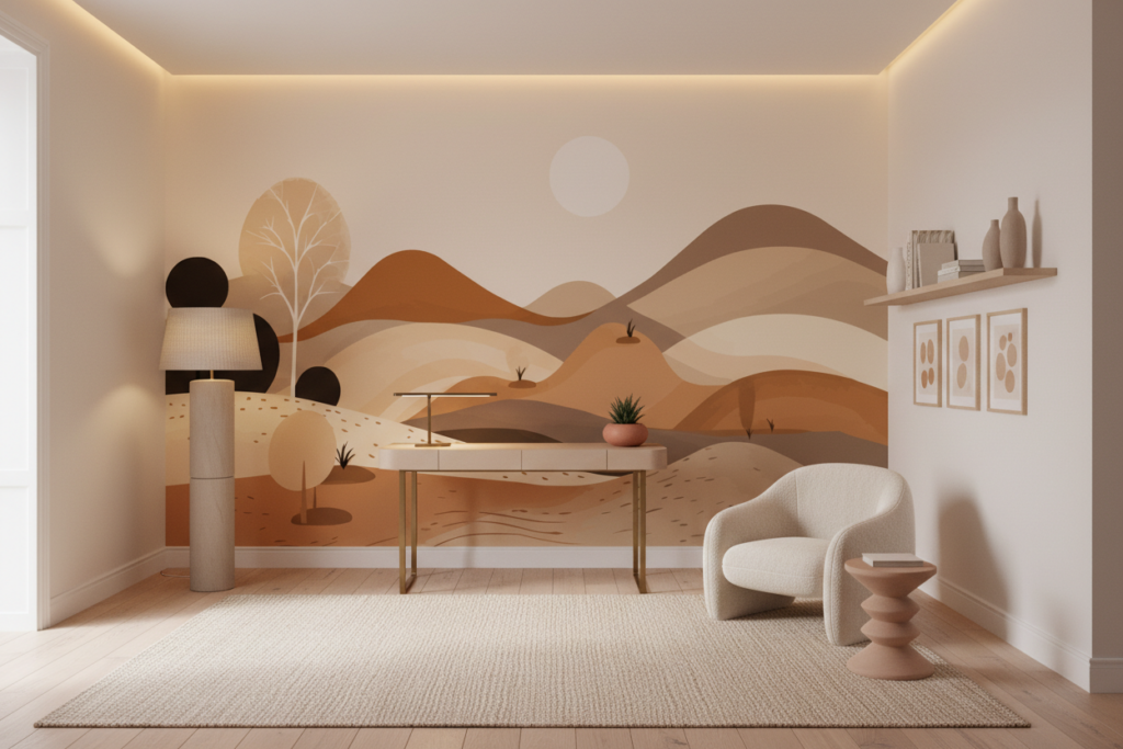 Papier peint paysage désertique aux tons chauds et naturels - Bureau