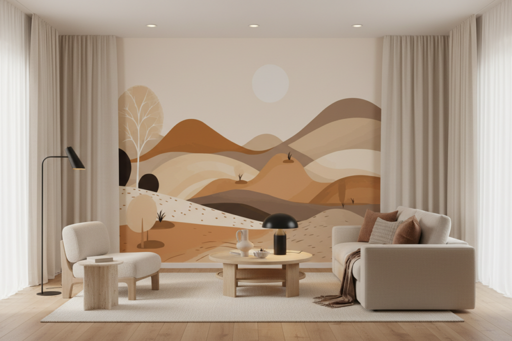 Papier peint paysage désertique aux tons chauds et naturels - Salon / Séjour