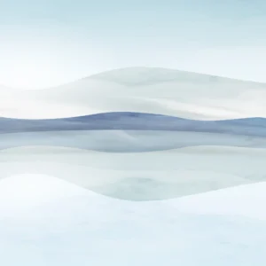 Papier Peint Paysage Montagneux Tons Bleus et Blancs Nuancés