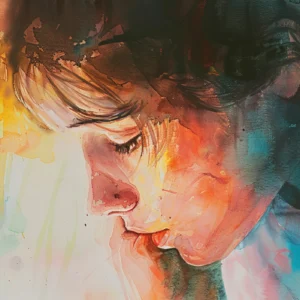 Portrait Artistique Abstrait aux Couleurs Vives et Fluides