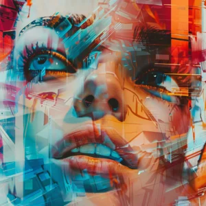 Papier Peint Portrait Femme Abstrait Effet Digital Moderne