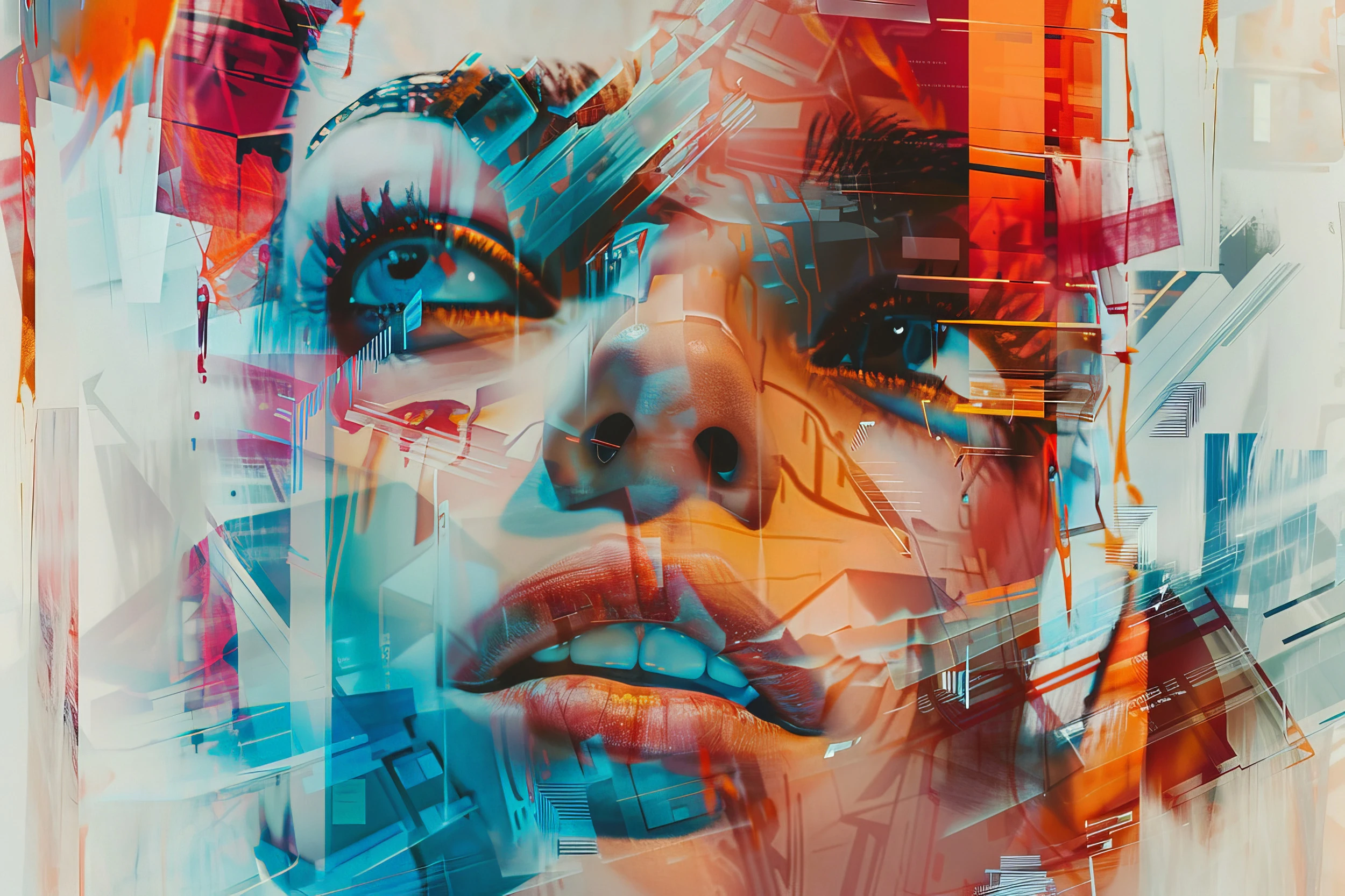 Papier Peint Portrait Femme Abstrait Effet Digital Moderne