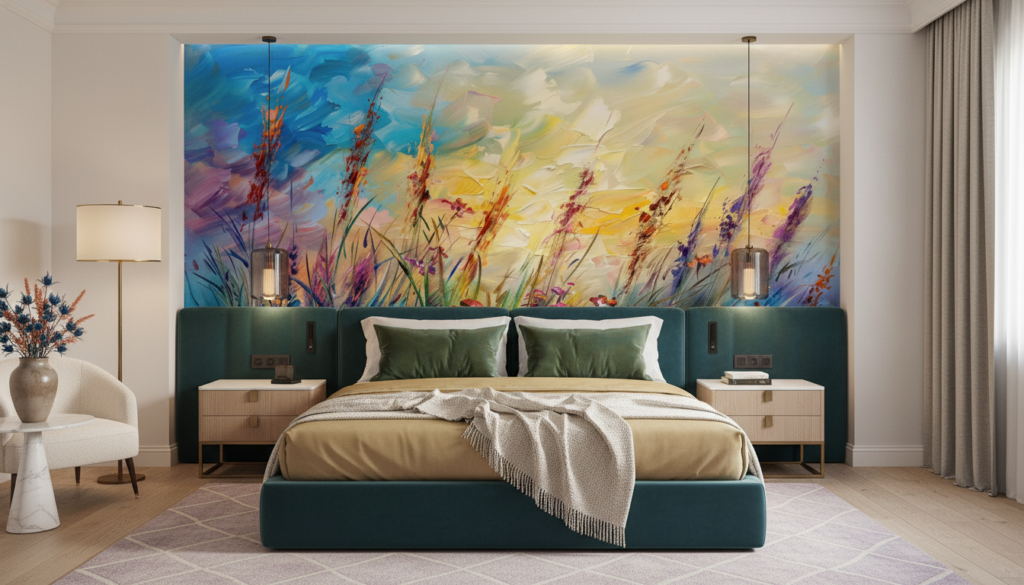 Papier Peint Prairie Sauvage Impressionniste Multicolore Abstraite - Hôtel