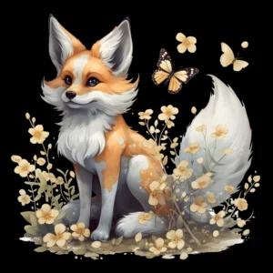 Papier Peint Renard Fantastique aux Fleurs Dorées et Papillons Magiques