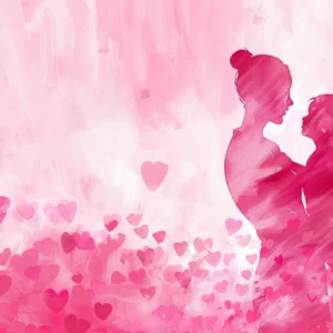 Papier Peint Romance Rose Couple Silhouettes Cœurs Aquarelle