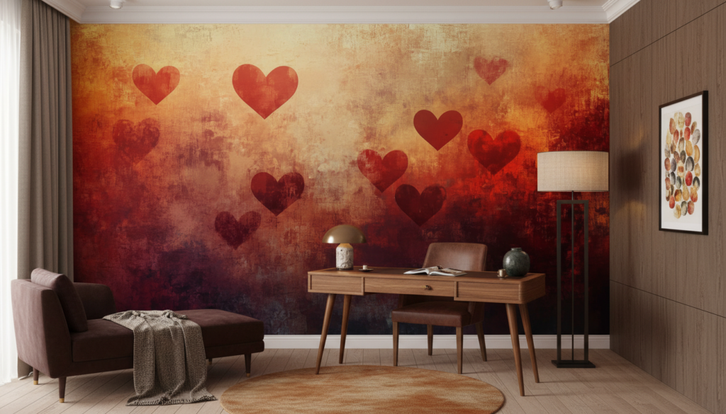 Papier Peint Romantique Cœurs Rouges Texture Vintage Grunge - Bureau