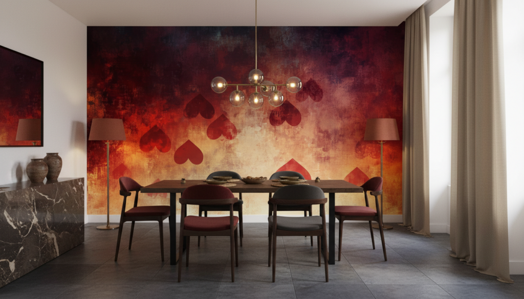 Papier Peint Romantique Cœurs Rouges Texture Vintage Grunge - Salle à manger