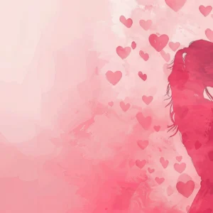 Papier peint romantique couple silhouettes roses et cœurs flottants