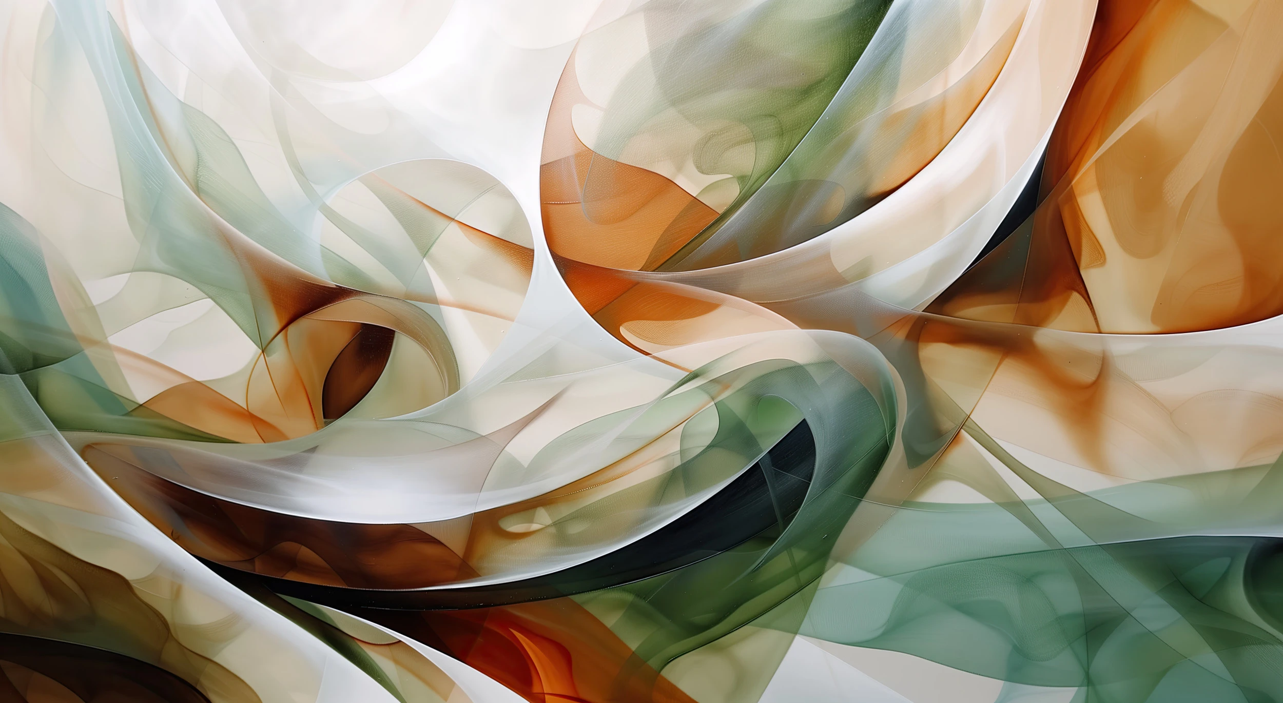 Papier Peint Abstrait Flux Ondulants Orange Vert Translucide