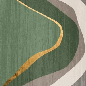 Papier peint moderne courbes organiques vert doré abstrait