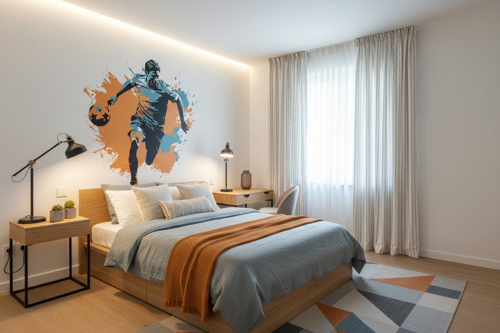 Papier Peint Sport Joueur de Football Dynamique Éclaboussures Artistiques - Chambre ado