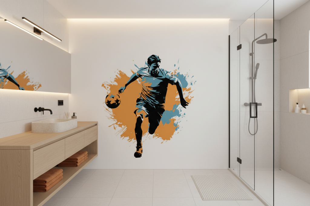 Papier Peint Sport Joueur de Football Dynamique Éclaboussures Artistiques - Salle de bain