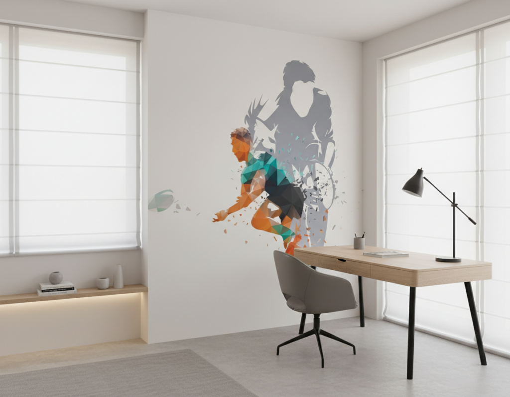 Papier Peint Sport Runner Silhouette Géométrique Moderne Coloré - Bureau