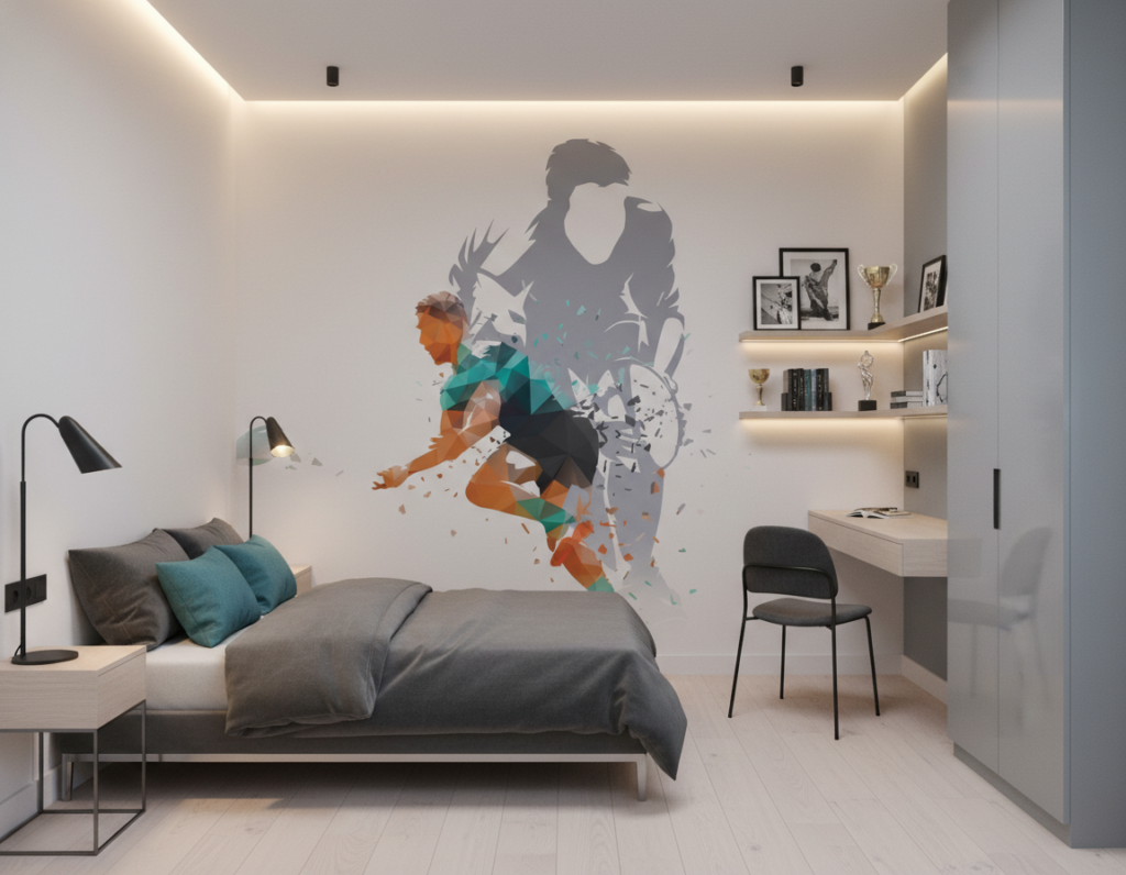 Papier Peint Sport Runner Silhouette Géométrique Moderne Coloré - Chambre ado