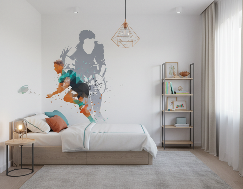 Papier Peint Sport Runner Silhouette Géométrique Moderne Coloré - Chambre enfant