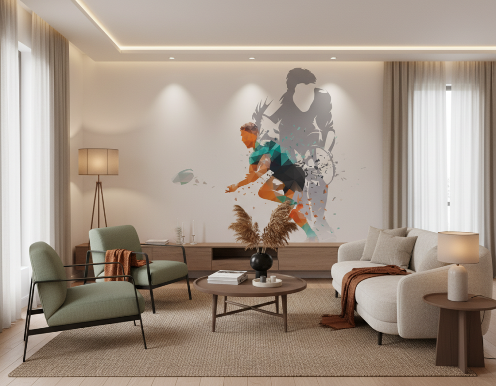 Papier Peint Sport Runner Silhouette Géométrique Moderne Coloré - Salon / Séjour