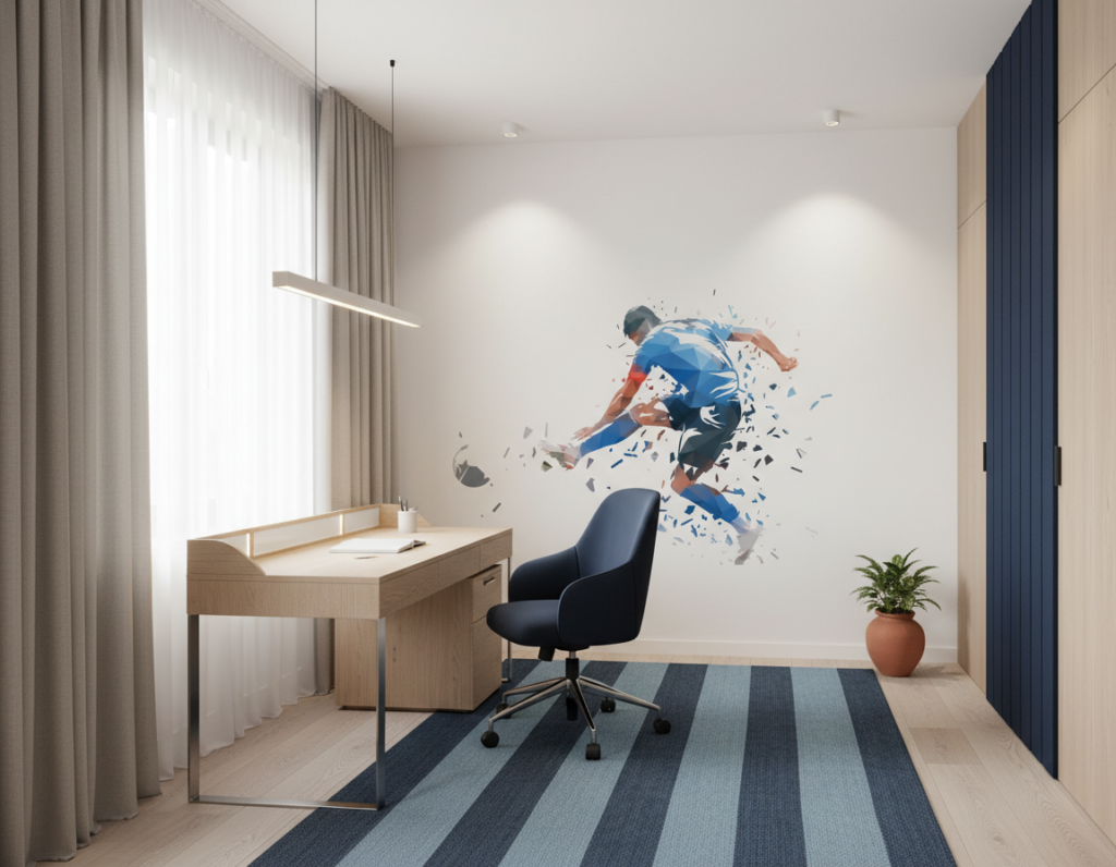 Papier Peint Sportif Runner Explosion Géométrique Bleu Rouge - Bureau