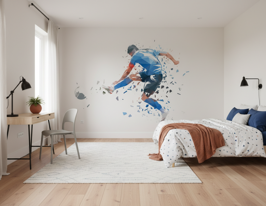 Papier Peint Sportif Runner Explosion Géométrique Bleu Rouge - Chambre enfant