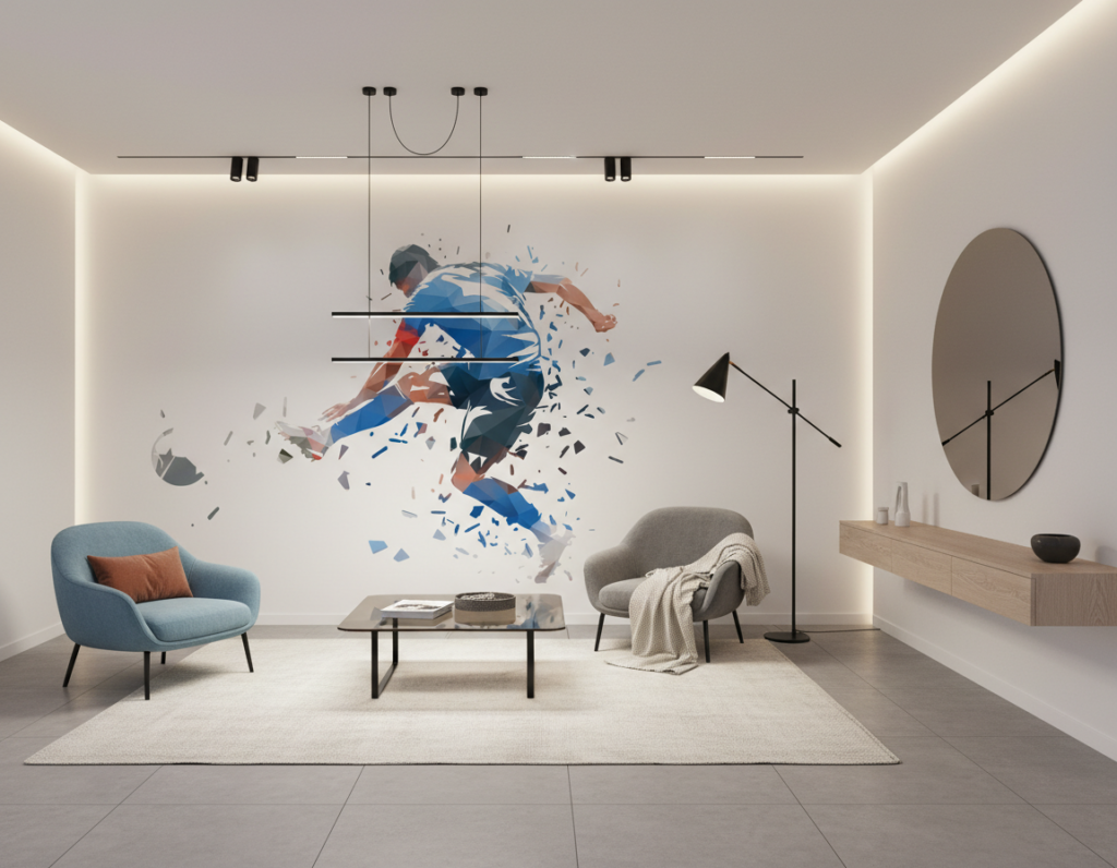 Papier Peint Sportif Runner Explosion Géométrique Bleu Rouge - Salon / Séjour