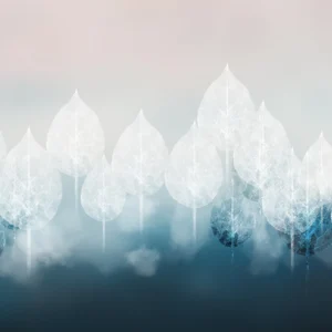 Papier Peint Feuillage Stylisé Dégradé Bleu Atmosphérique Moderne