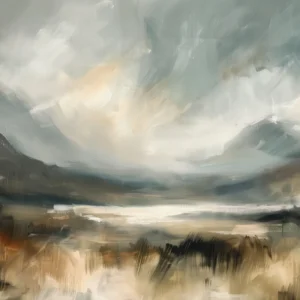 Papier Peint Paysage Abstrait Montagnes Brume Tons Naturels