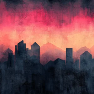 Papier Peint Urbain Coucher de Soleil Cityscape Moderne