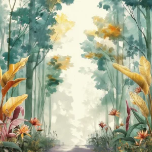 Papier Peint Forêt Tropicale Exotique aux Tons Dorés