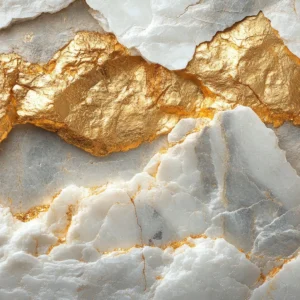 Papier Peint Marbre Doré et Blanc Effet Géode Luxueux
