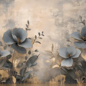 Papier peint floral élégant aux tons gris dorés sophistiqués