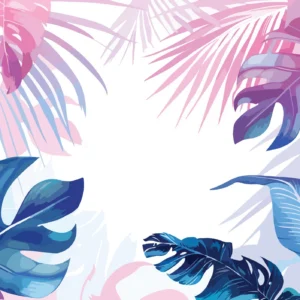 Papier peint tropical gradient rose et bleu feuillage exotique