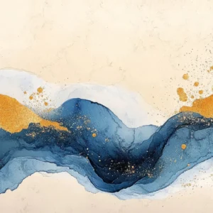 Papier peint abstrait montagnes fluides bleu doré moderne