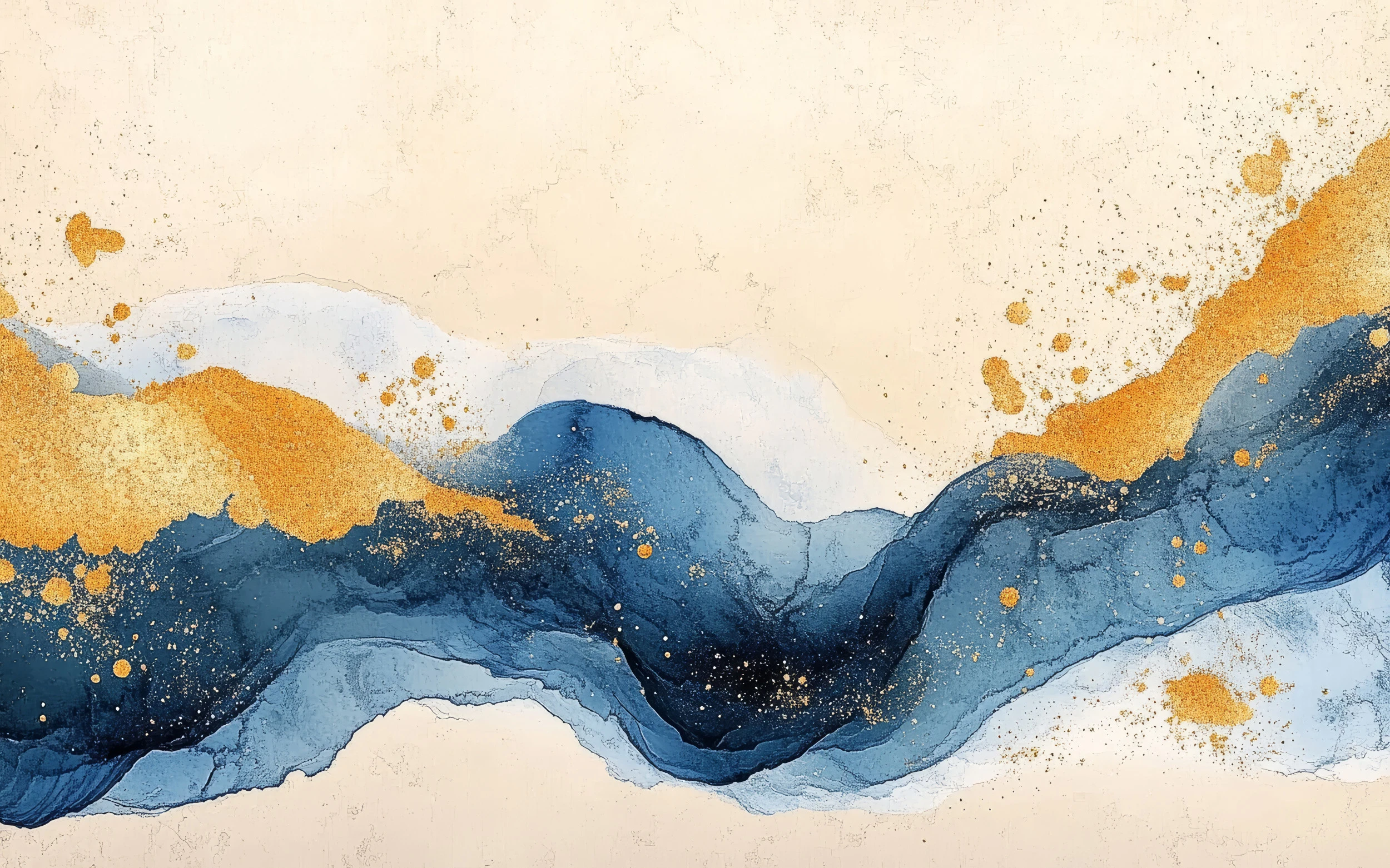 Papier peint abstrait montagnes fluides bleu doré moderne