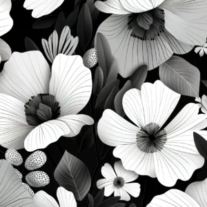 Papier peint tropical noir et blanc hibiscus grandes fleurs