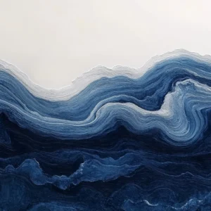 Papier Peint Vagues Océaniques Bleues Style Artistique Contemporain