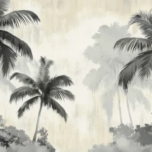 Papier peint tropical vintage palmiers sépia ambiance exotique