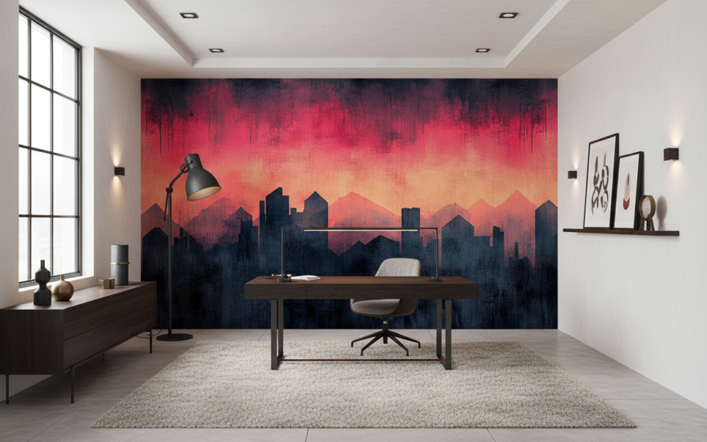 Papier Peint Urbain Coucher de Soleil Cityscape Moderne - Bureau