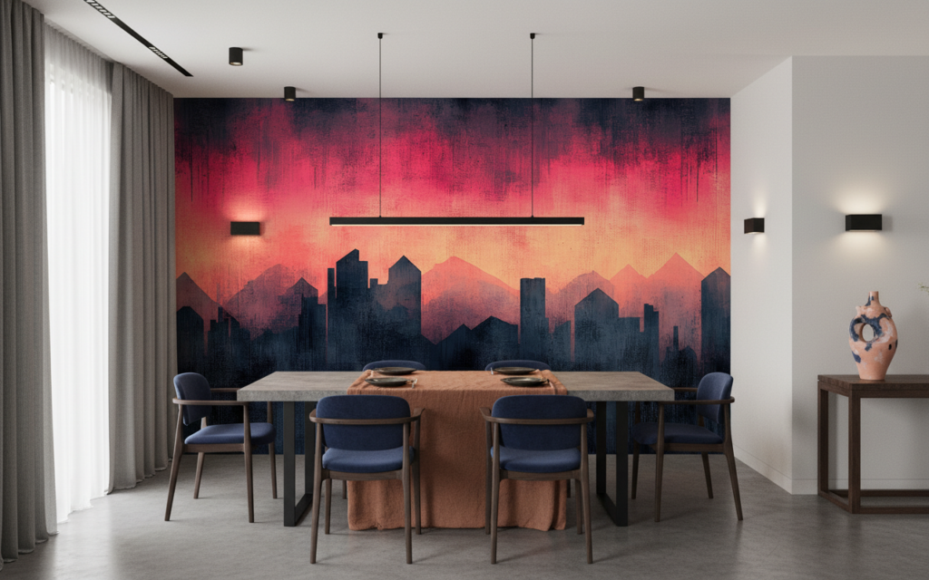 Papier Peint Urbain Coucher de Soleil Cityscape Moderne - Salle à manger