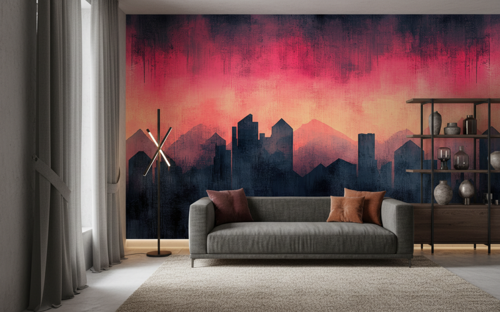 Papier Peint Urbain Coucher de Soleil Cityscape Moderne - Salon / Séjour