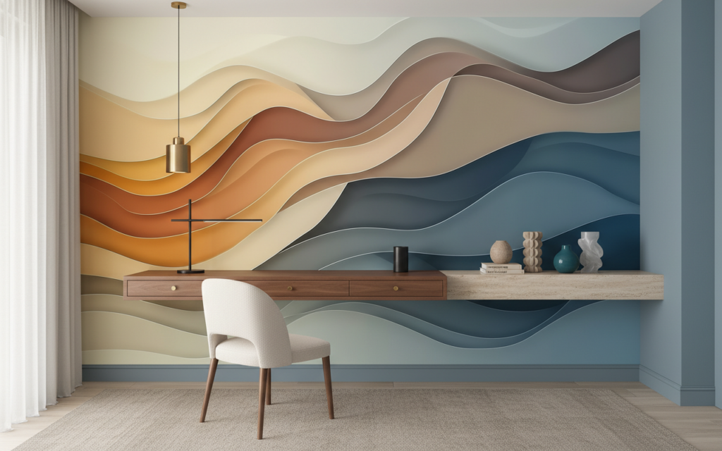 Papier Peint Vagues Fluides Dégradé Chaud Froid Moderne - Bureau