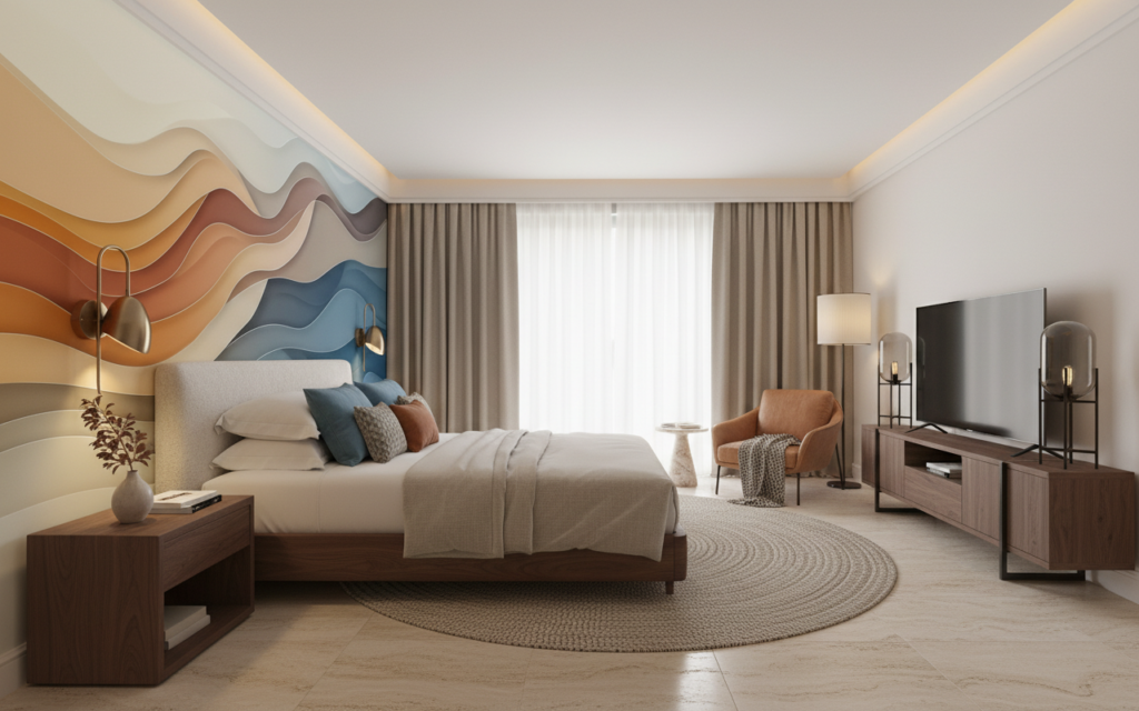 Papier Peint Vagues Fluides Dégradé Chaud Froid Moderne - Hôtel